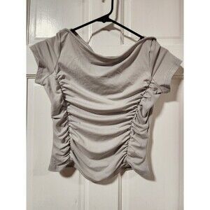 Shein Womens Light Grey Side Rouched Short Sleeve Shirt Size Small